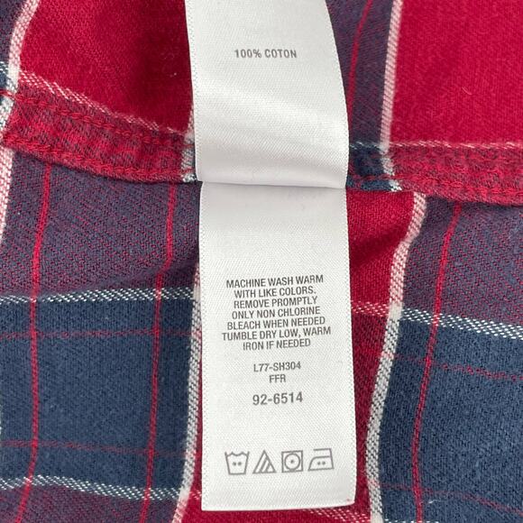 Cabelas Flannel Button Down Plaid Fall Winter Holiday Red Navy Blue Shirt Size M - Picture 8 of 8